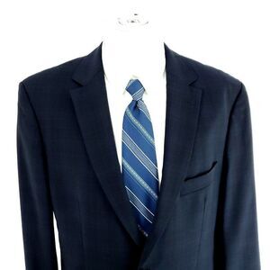 Hugo Boss Pasonlini‎ Virign Wool 2 Button Blazer 42R Blue Windowpane Movie US